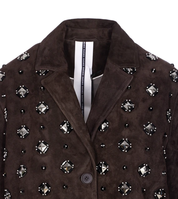 SUEDE COAT WITH JEWELS APPLICATIONS