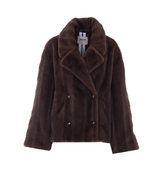 Brown Faux Fur Jacket with Frontal Button Closure