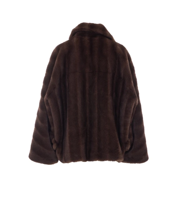 Brown Faux Fur Jacket with Frontal Button Closure