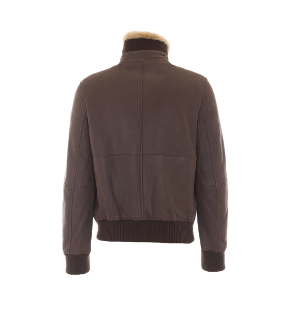 Giacca bomber in pelle di agnello marrone scuro Sword