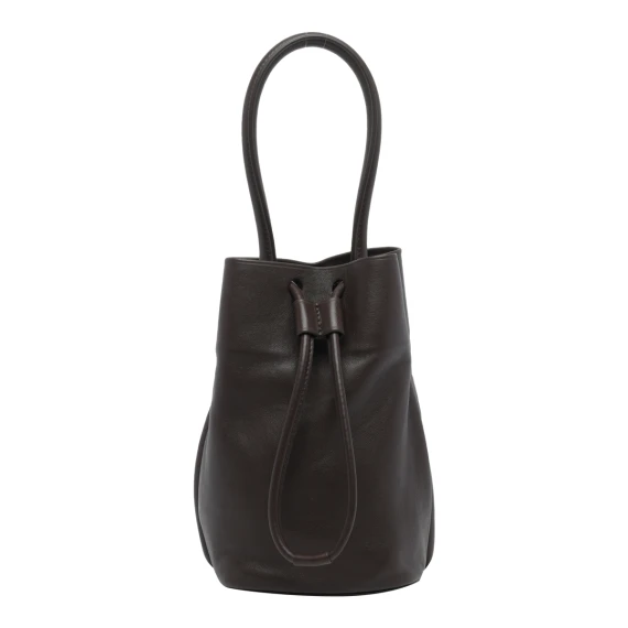 Borsa a secchiello marrone in pelle di agnello
