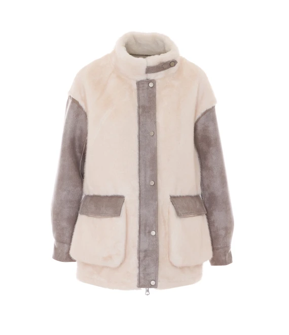 Giacca in pelliccia sintetica beige e grigia Urbancode