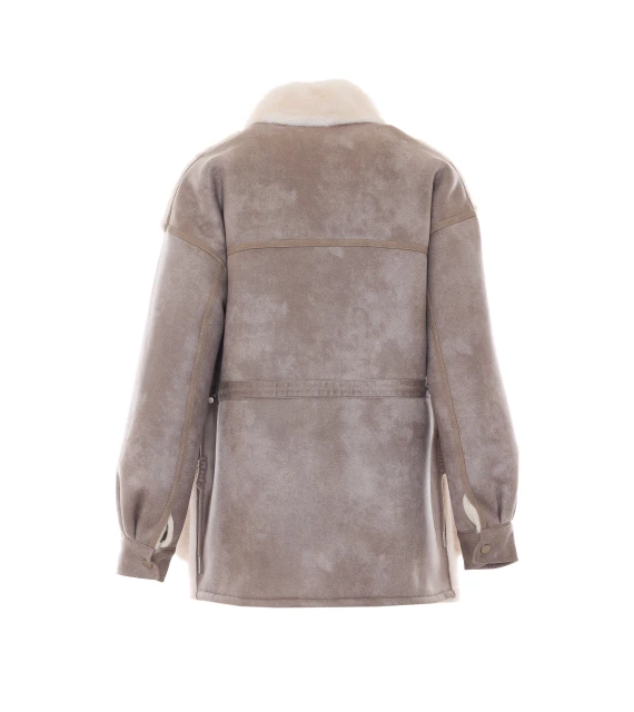 Giacca in pelliccia sintetica beige e grigia Urbancode