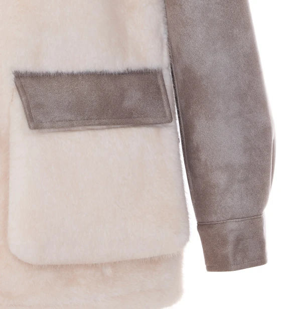 Giacca in pelliccia sintetica beige e grigia Urbancode