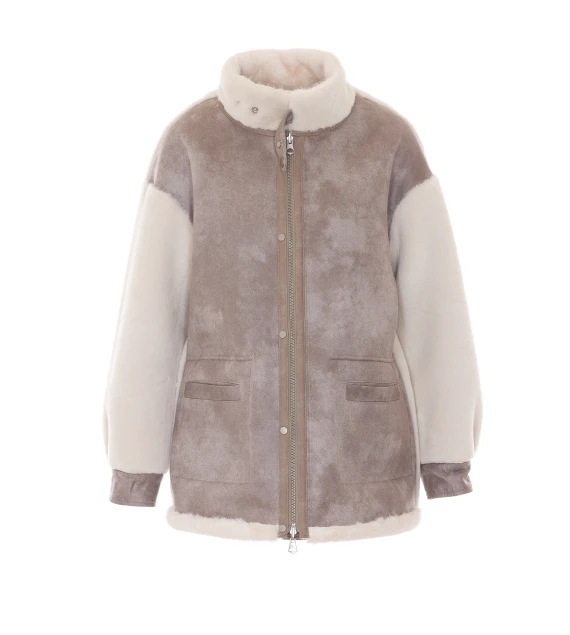 Giacca in pelliccia sintetica beige e grigia Urbancode