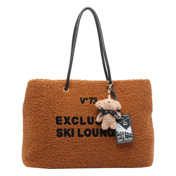 Borsa tote marrone effetto peluche