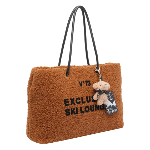 Brown teddy-effect tote bag V°73