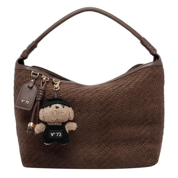 Borsa a mano marrone scuro con texture intrecciata