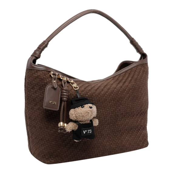 Dark brown woven-texture handbag V°73
