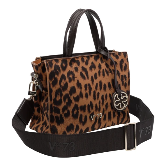 Borsa a mano leopardata marrone scuro V°73