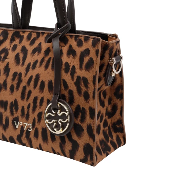 Borsa a mano leopardata marrone scuro V°73