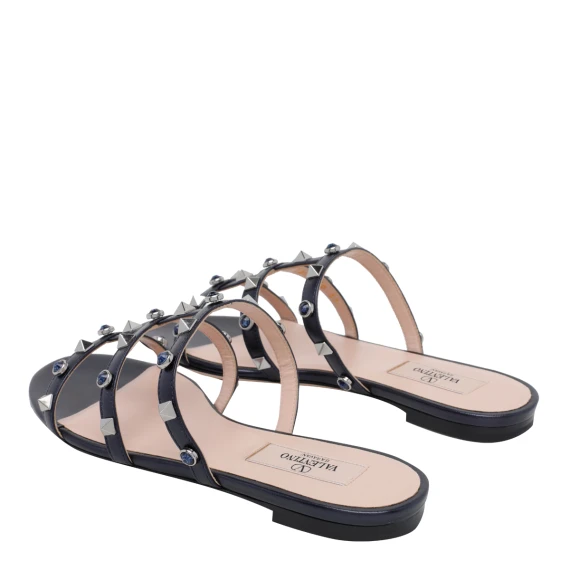 Navy Rockstud with Cabochon Slide Sandals