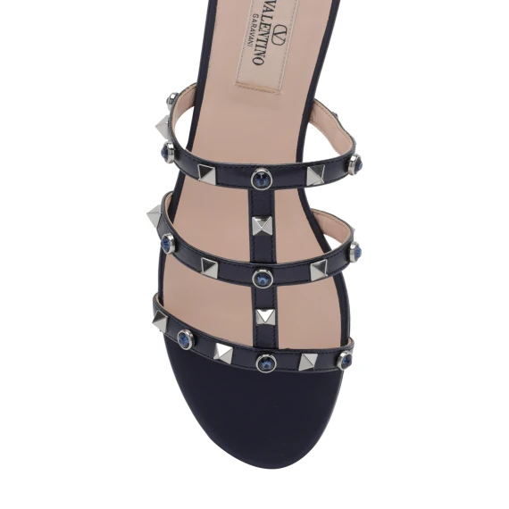 Navy Rockstud with Cabochon Slide Sandals