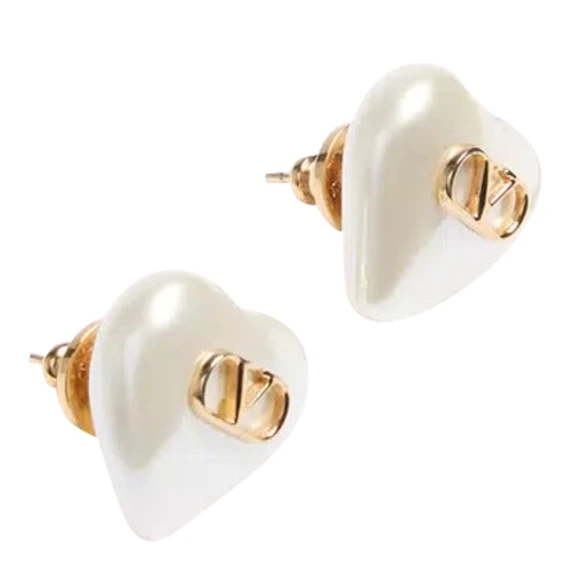 White and gold-tone heart earrings Valentino Garavani
