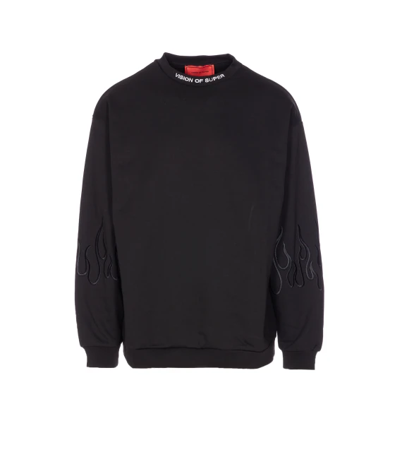 crewneck with rembroidered logo and flames