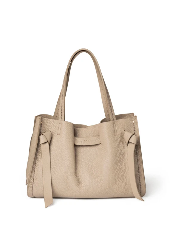 Beige leather shopping bag