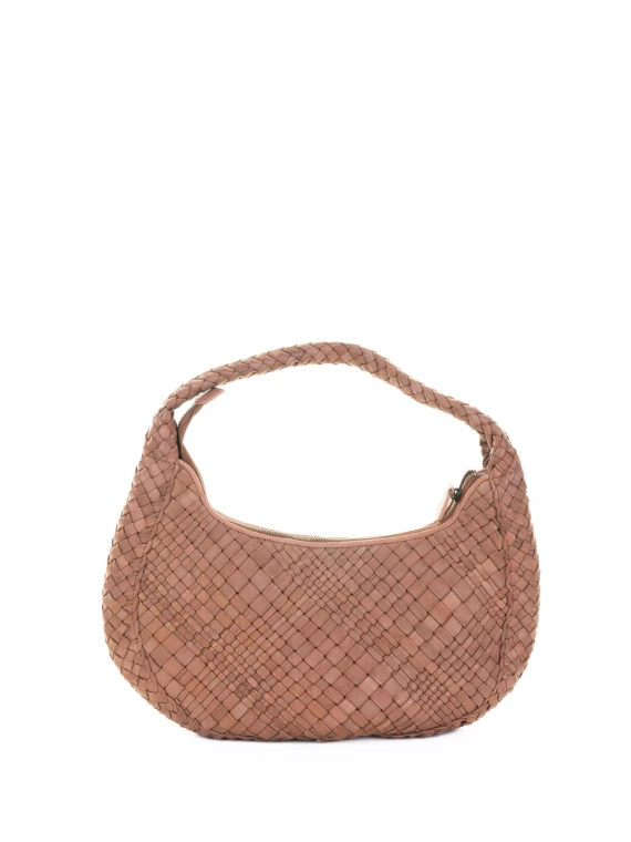 Borsa a spalla in pelle intrecciata cognac