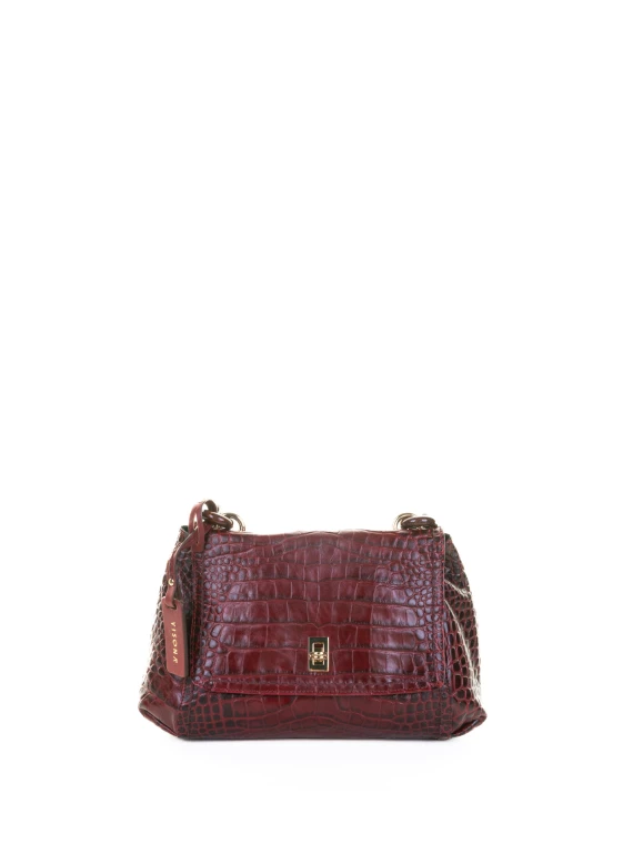 Borsa a spalla chianti in pelle stampato coccodrillo