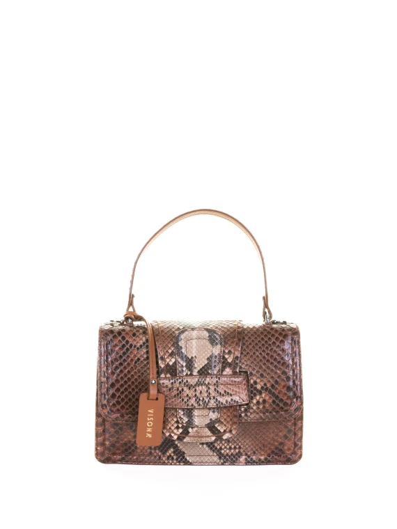 Borsa a mano pitone marrone con tracolla