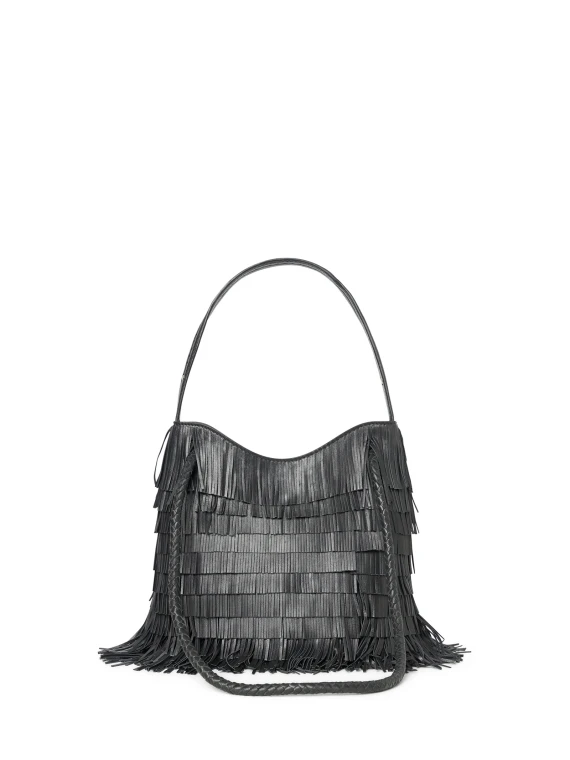 Borsa con Frange Nero VISONA'