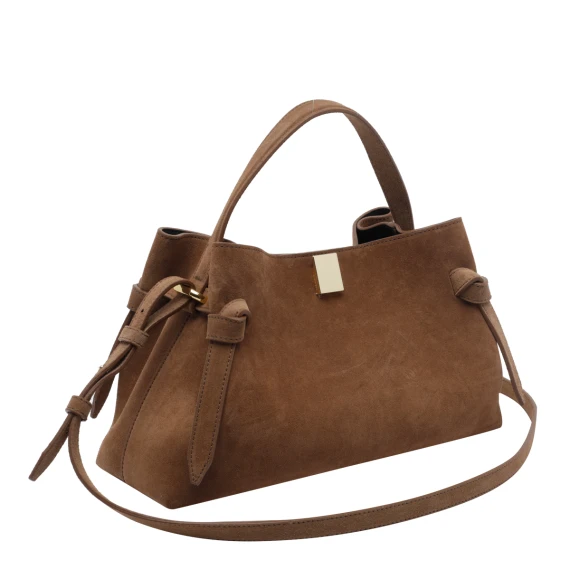 Cognac Suede Gyoza Handbag
