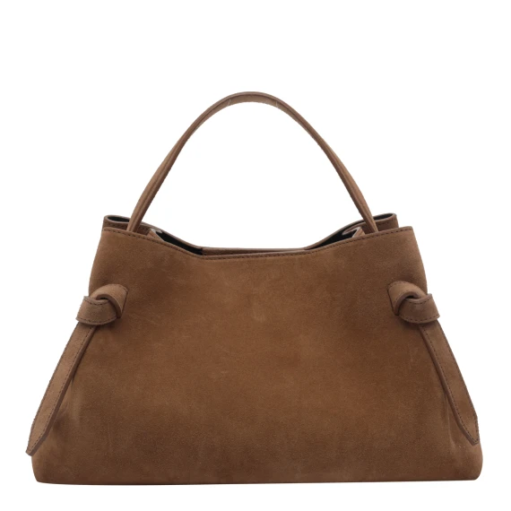 Cognac Suede Gyoza Handbag