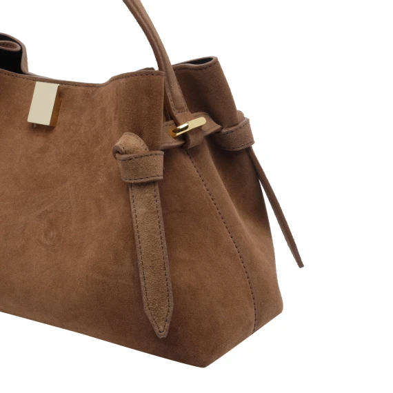 Cognac Suede Gyoza Handbag