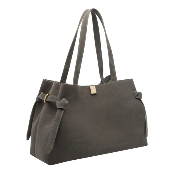 Taupe Suede Gyoza Tote Bag