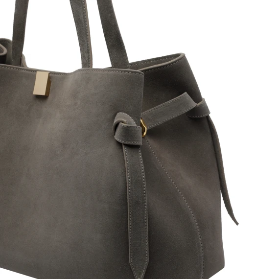 Taupe Suede Gyoza Tote Bag