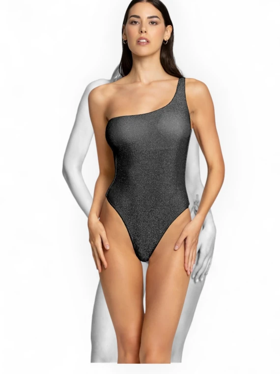 Costume intero monospalla lurex nero