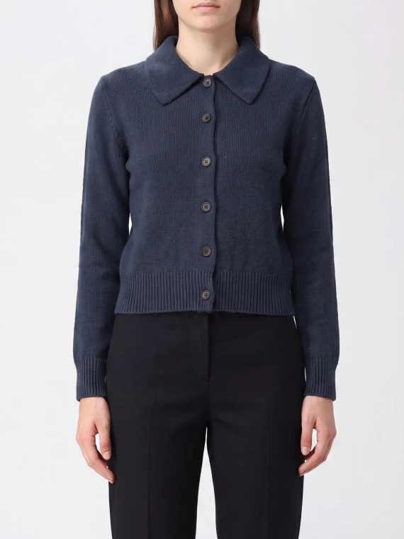 Cardigan Marie blu in lana e cotone