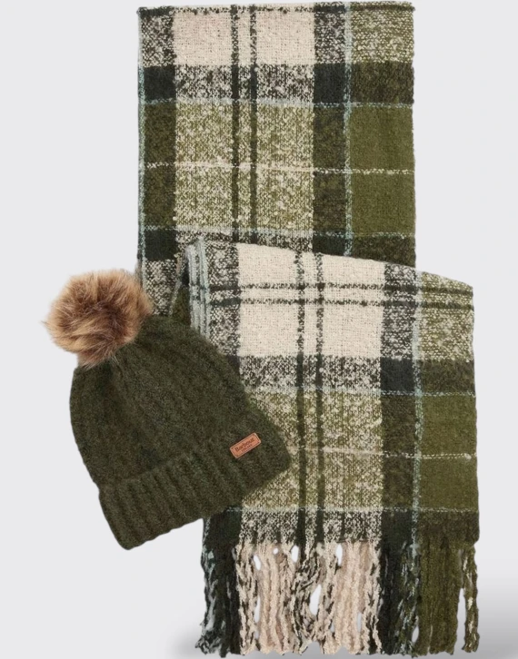 Set cappello e sciarpa in lana verde