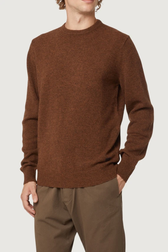 Maglione girocollo in lana merino marrone