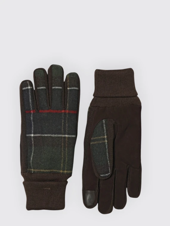 Guanti Hackney in pelle scamosciata e lana tartan