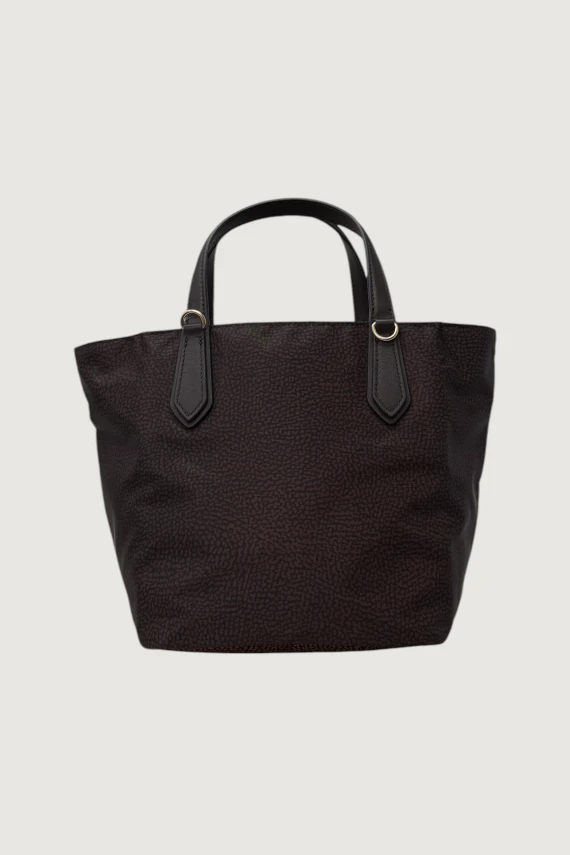 Borsa shopping in tessuto con stampa OP