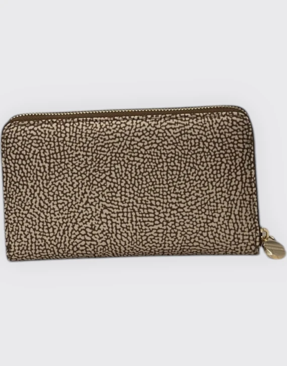 Rectangular light brown and dark beige zip-around wallet Borbonese