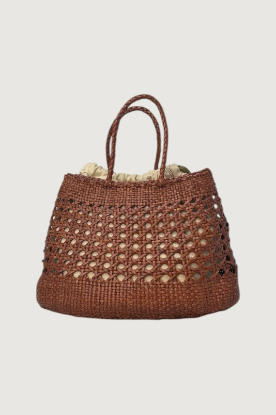 Dark brown woven bucket bag Dragon