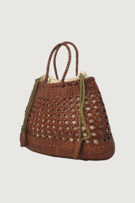 Dark brown woven bucket bag Dragon