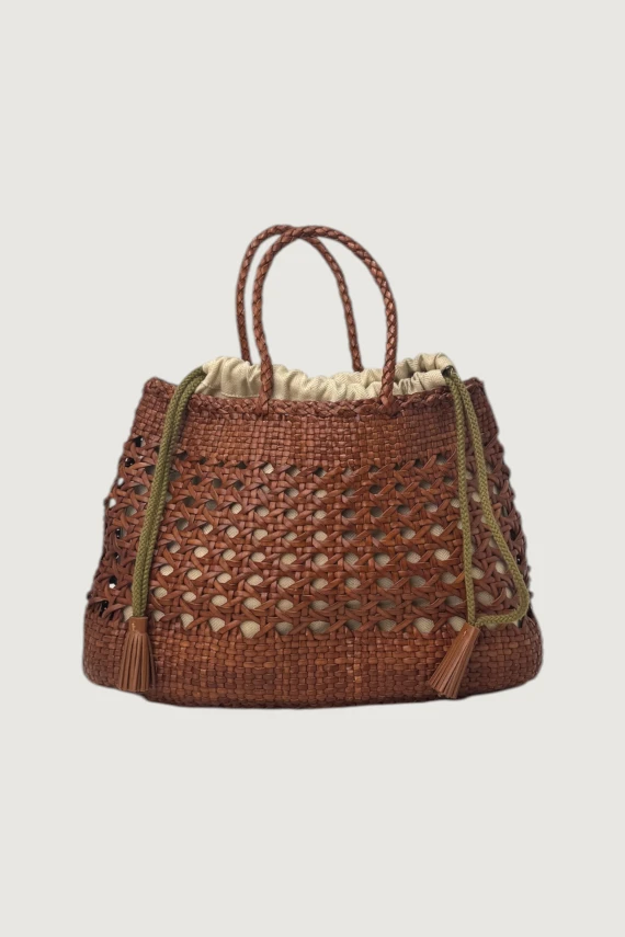 Dark brown woven bucket bag Dragon
