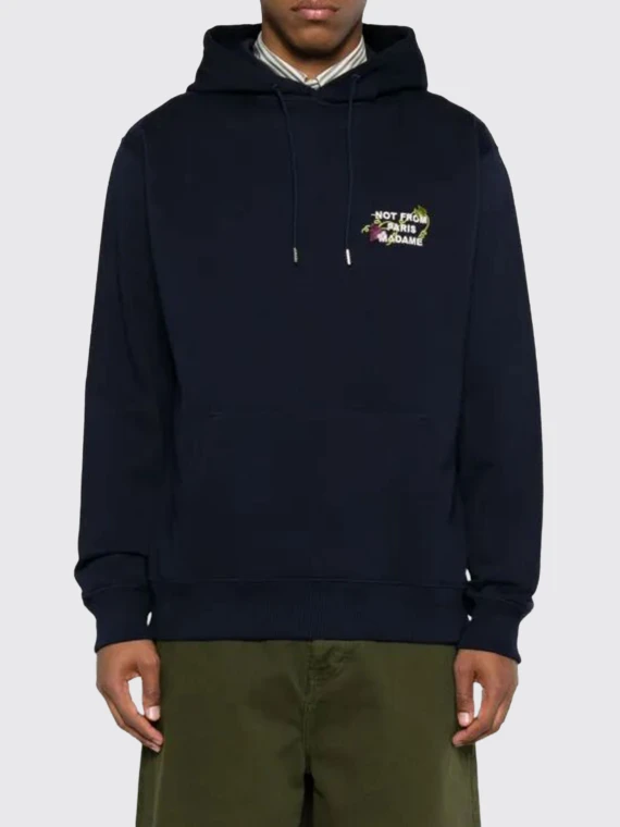 Embroidered hoodie in black and dark blue DRòLE DE