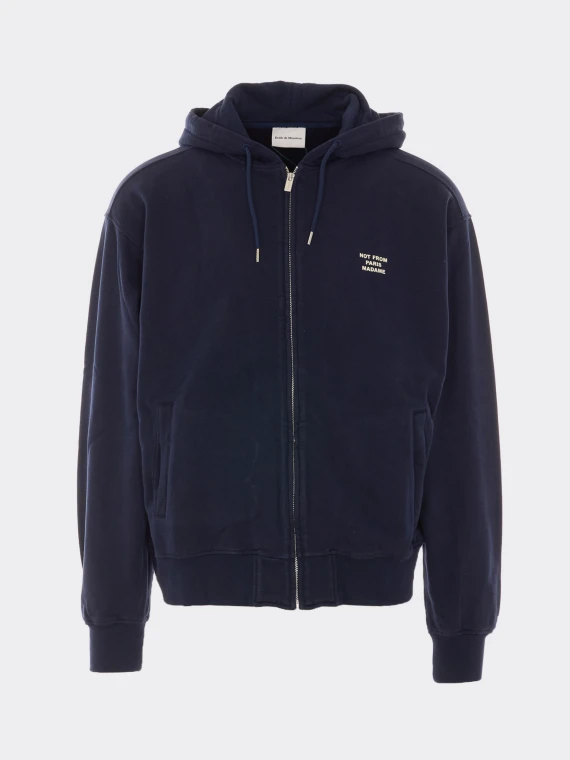 Dark blue cotton zip hoodie DRòLE DE