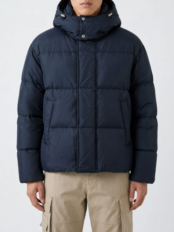 Giacca imbottita blu navy con cappuccio rimovibile