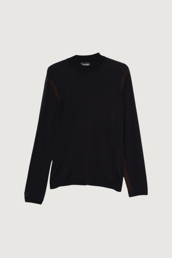 Maglione girocollo nero con dettagli marrone scuro