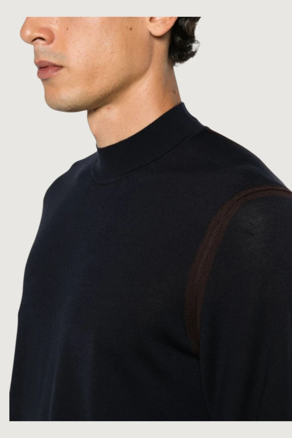 Black crew-neck sweater with dark brown details EMPORIO ARMANI