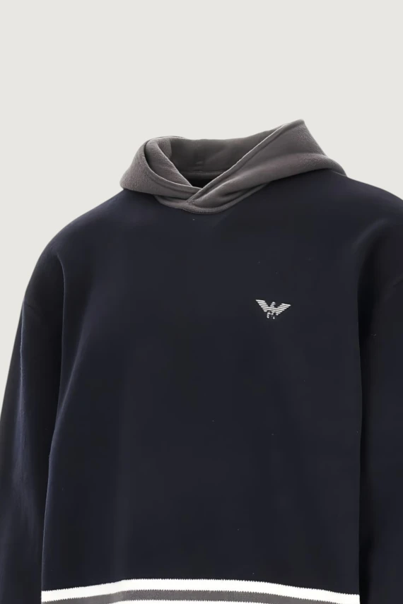 Pullover con cappuccio in lana vergine blu scuro EMPORIO ARMANI