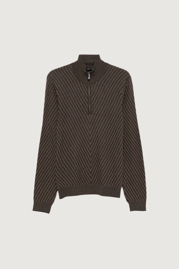 Pullover a collo alto in lana vergine marrone scuro