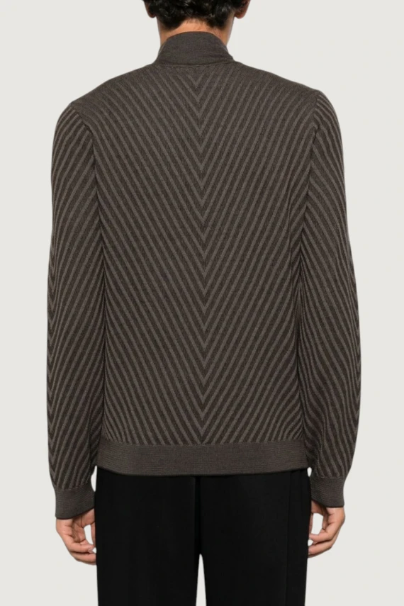 Pullover a collo alto in lana vergine marrone scuro EMPORIO ARMANI