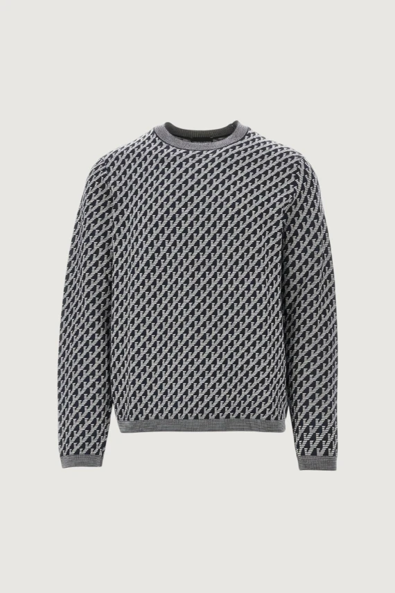 Maglione girocollo in lana vergine blu scuro