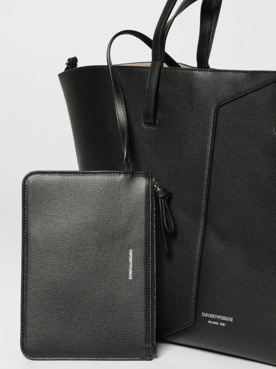 Black leather shopping bag EMPORIO ARMANI