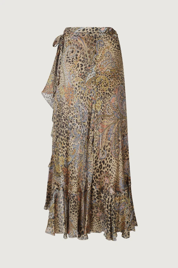 WOMEN'S MAXI WRAP SKIRT WITH HEM FLOUNCE